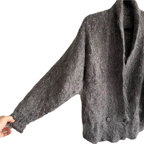 Handmade Chunky Knit Shawl Collar Cardigan Sweater Grey L - Picture 2 of 8